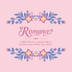 Pattern of leaf and floral frame with unique style, for romance greeting card design. Vector