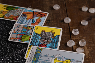 Tarot Cards on cloth and wood magical items