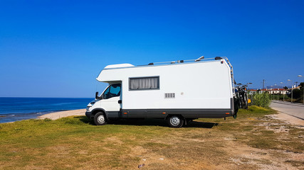 caravan modenr car summer holidays by the sea outdoor ,caravan parked
