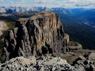 OLYMPUS DIGITAL CAMERA   View at summit of Castle Mountain towards Eisenhower Tower and Bow valley in the background at Banff National Park Canada