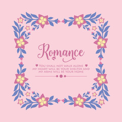 Romance greeting card Decoration, with elegant pattern of leaf and floral frame. Vector