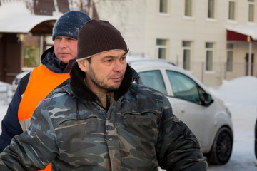 Fototapeta premium Two workers at the site of the ice camp