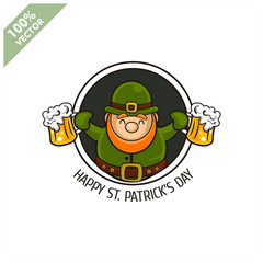 Fototapeta premium Saint Patrick's Day. Funny Leprechaun on a circle background. Vector illustration cartoon isolated silhouette