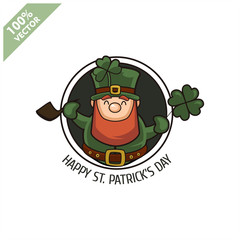 Saint Patrick's Day. Funny Leprechaun on a circle background. Vector illustration cartoon isolated silhouette