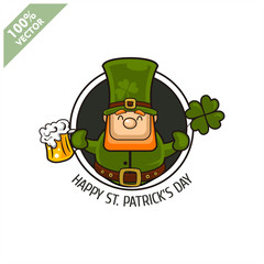 Saint Patrick's Day. Funny Leprechaun on a circle background. Vector illustration cartoon isolated silhouette