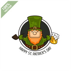 Saint Patrick's Day. Funny Leprechaun on a circle background. Vector illustration cartoon isolated silhouette