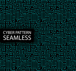 Seamless cyber pattern. Circuit board texture. Digital high tech style vector background
