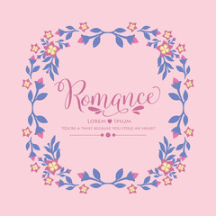 Fototapeta na wymiar Romantic pattern pink flower frame, for elegant romance invitation card decoration. Vector