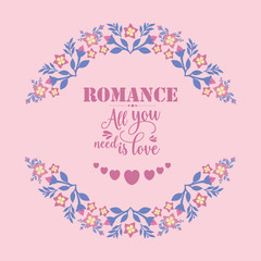 Template design for romance card, with cute style of leaf and floral frame. Vector