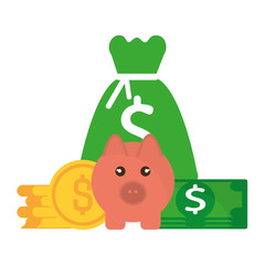 pig with coins isolated icon