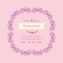 Romance greeting card template design, with elegant leaf and pink rose flower frame design. Vector