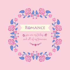 Fototapeta na wymiar Beautiful decoration of leaf and pink rose flower frame, for romance invitation card design. Vector