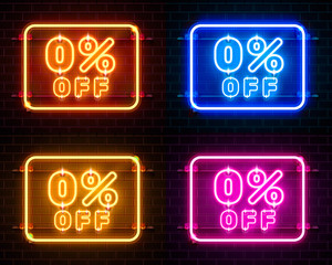 Neon 0 off text banner color set. Night Sign.