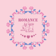 Crowd pink floral frame and unique shape leaf, for elegant romance greeting card wallpaper design. Vector