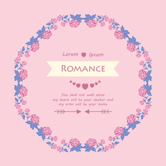 Beautiful pink rose wreath frame, for romance invitation card design. Vector
