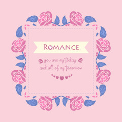 Elegant romance card design, with beautiful wallpaper, cute decoration of leaf and flower frame. Vector