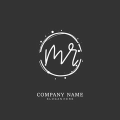 Handwritten initial letter M R MR for identity and logo. Vector logo template with handwriting and signature style.