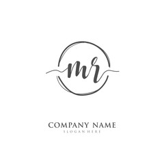 Handwritten initial letter M R MR for identity and logo. Vector logo template with handwriting and signature style.