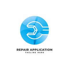 Repair Application with Wrench Logo Vector Icon Illustration