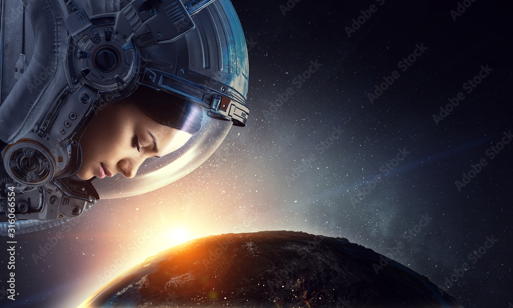 Wall mural exploring outer space. mixed media