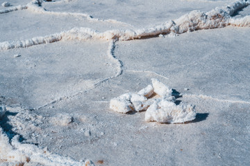 Death Valley National Park, California. Surreal salt of Badwater Basin. Salt crystals close up