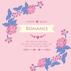 Romance invitation card Design, with elegant pattern of leaf and floral frame. Vector
