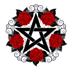 Pentagram with red roses