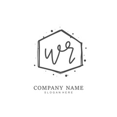 Handwritten initial letter W R WR for identity and logo. Vector logo template with handwriting and signature style.