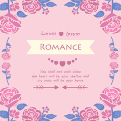Elegant frame, with flower and leaf ornate, for romance greeting card template design. Vector