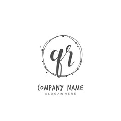 Handwritten initial letter Q R QR for identity and logo. Vector logo template with handwriting and signature style.