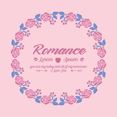 Modern shape of romance greeting card, with unique pattern of leaf and pink rose wreath frame. Vector