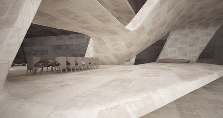 Abstract architectural concrete interior of a minimalist house. 3D illustration and rendering.