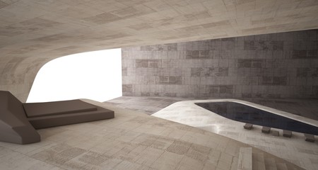 Abstract architectural concrete interior of a minimalist house. 3D illustration and rendering.