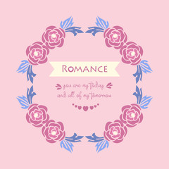 Decoration of leaf and floral frame isolated on pink background, for romance day greeting card design. Vector