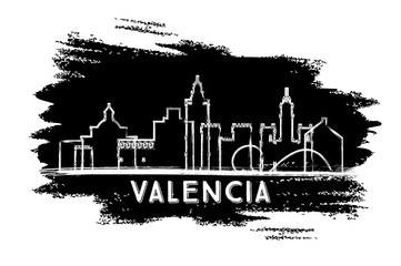 Valencia Spain City Skyline Silhouette. Hand Drawn Sketch.