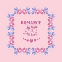 Decoration for romance invitation card, with beautiful leaf and pink wreath frame. Vector