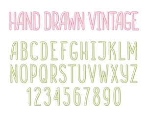 Hand-drawn vintage decorative condensed type with outline, latin letters and numbers