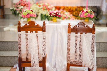 Wooden chairs set for wedding ceremonies