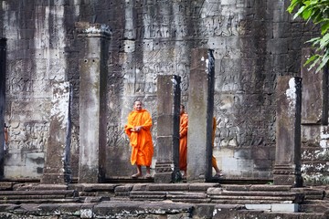 Buddhist Walk in Robes Through Cambodia