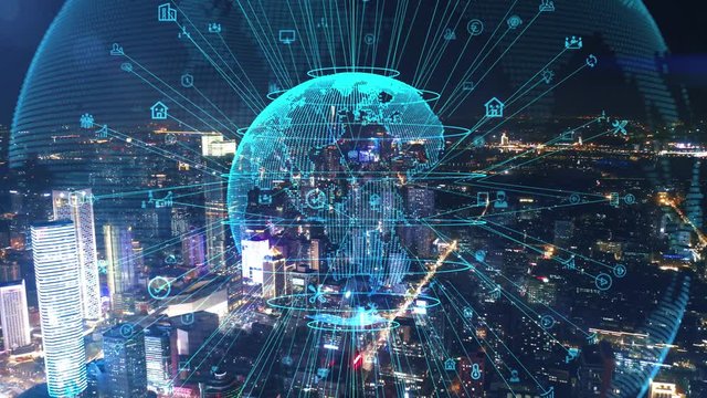 smart Connected city skyline. Futuristic network concept, city Technology