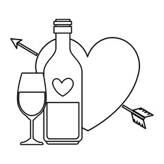 cup glass with bottle champagne and heart isolated icon