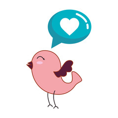 cute bird and speech bubble with heart