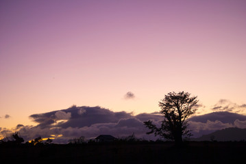 Dramatic sunset in rural area of ​​Guatemala, clear sky cold night of January 2020