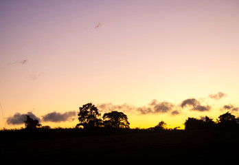 Dramatic sunset in rural area of ​​Guatemala, clear sky cold night of January 2020