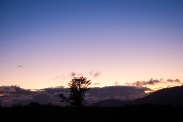 Dramatic sunset in rural area of ​​Guatemala, clear sky cold night of January 2020