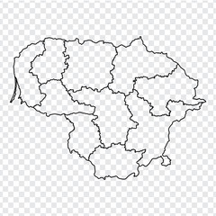 Blank map of Lithuania. High quality map Republic of Lithuania with provinces on transparent background for your web site design, logo, app, UI.  Europe. EPS10. 