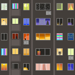holiday Windows. vector illustration of house Windows with different lighting and decorations