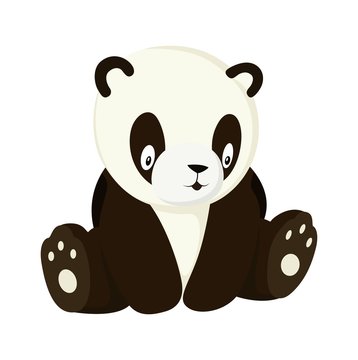 Stylized panda full body drawing. Simple panda bear icon or logo design