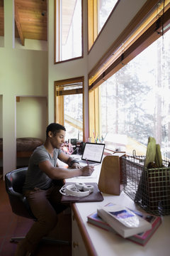 Man Working At Desk In Home Office