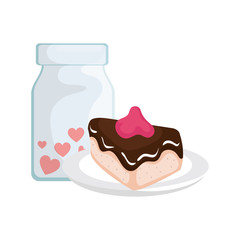 cake slice and bottle with hearts